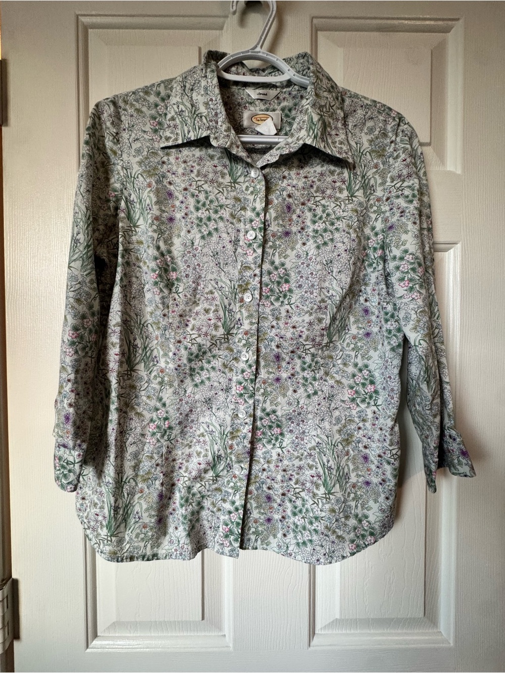 3/$15.  Talbots Light Floral Button-Up Blouse — Green, Purple, Pink